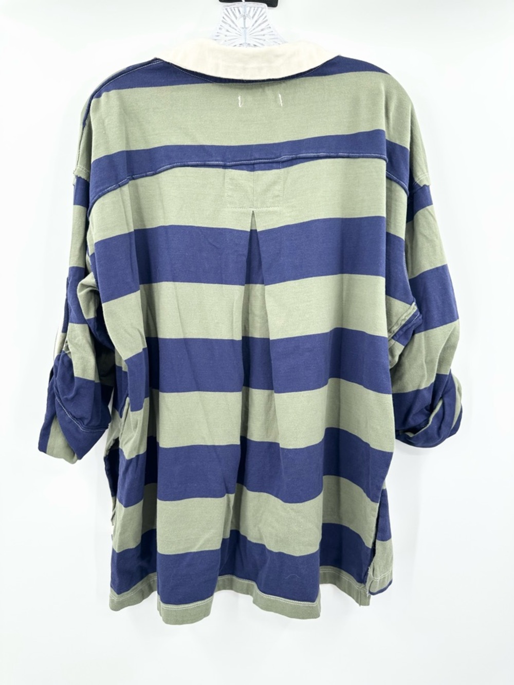 Free People Peyton Rugby Tee Women's Blue/Green Striped Size Medium - Picture 3 of 6